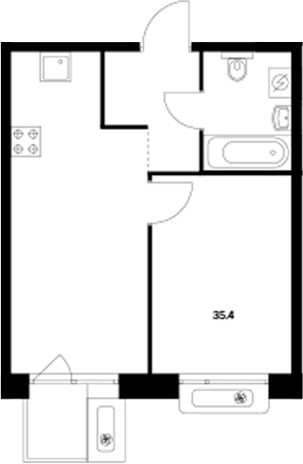 Планировка — Сиберово, 1-комн., 35 м²