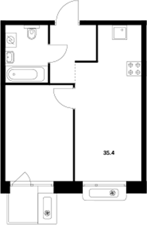 Планировка — Сиберово, 1-комн., 35 м²