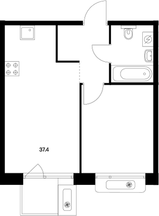 Планировка — Сиберово, 2-комн., 37 м²