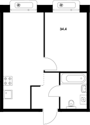 Планировка — Сиберово, 1-комн., 34 м²