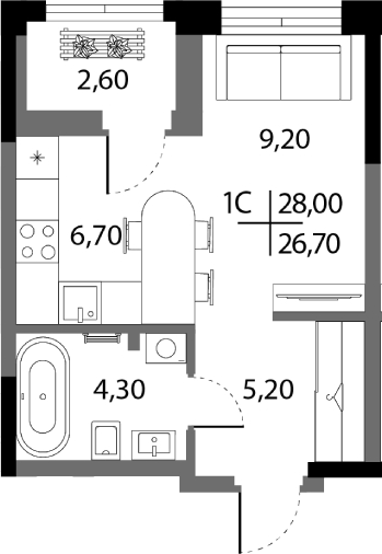 Планировка — А+, Студия, 25 м²