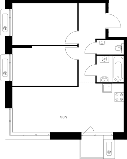 Планировка — Сиберово, 3-комн., 58 м²