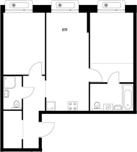 Планировка — Сиберово, 2-комн., 57 м²