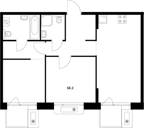 Планировка — Сиберово, 3-комн., 57 м²