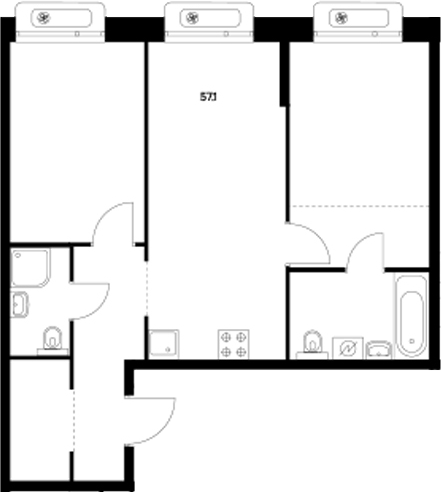 Планировка — Сиберово, 2-комн., 57 м²