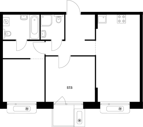 Планировка — Сиберово, 3-комн., 57 м²