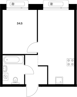 Планировка — Сиберово, 1-комн., 35 м²