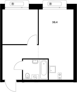 Планировка — Сиберово, 2-комн., 36 м²