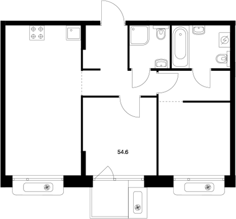 Планировка — Сиберово, 2-комн., 54 м²