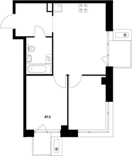 Планировка — Сиберово, 2-комн., 46 м²