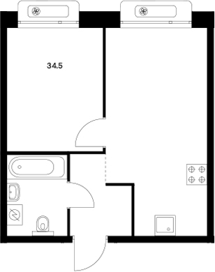 Планировка — Сиберово, 1-комн., 35 м²