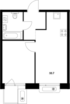 Планировка — Сиберово, 1-комн., 33 м²