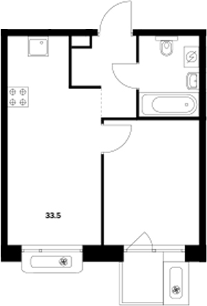 Планировка — Сиберово, 1-комн., 33 м²