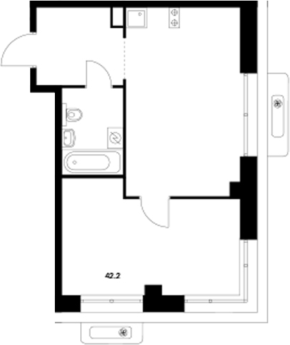 Планировка — Сиберово, 1-комн., 42 м²