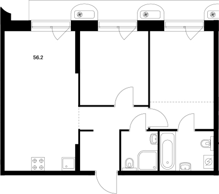 Планировка — Сиберово, 3-комн., 56 м²