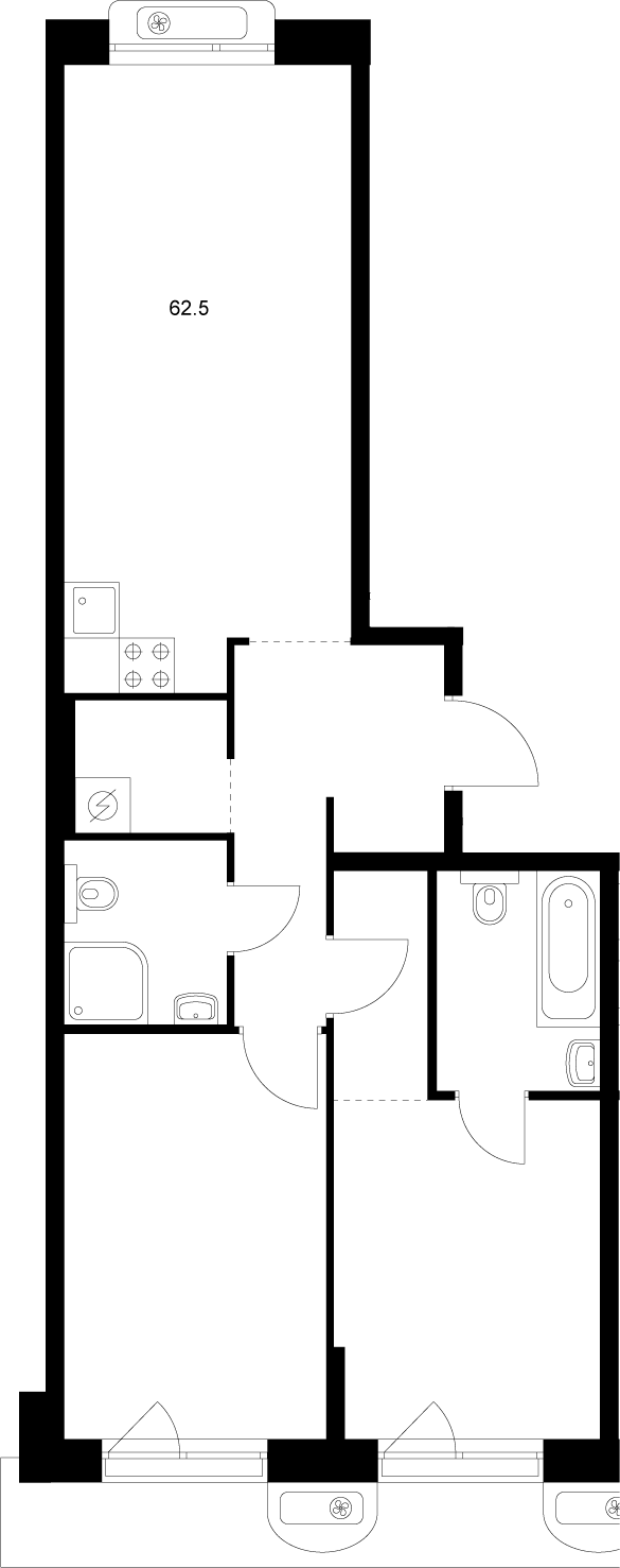 Планировка — Сиберово, 2-комн., 63 м²