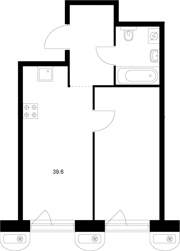 Планировка — Сиберово, 1-комн., 40 м²