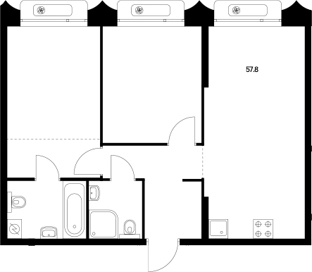 Планировка — Сиберово, 3-комн., 58 м²
