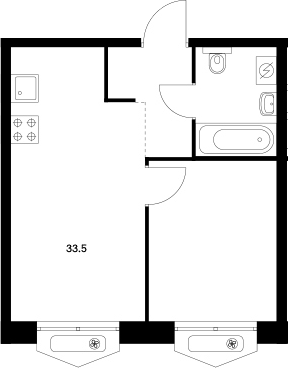 Планировка — Сиберово, 2-комн., 34 м²