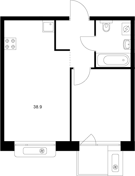 Планировка — Сиберово, 1-комн., 38 м²