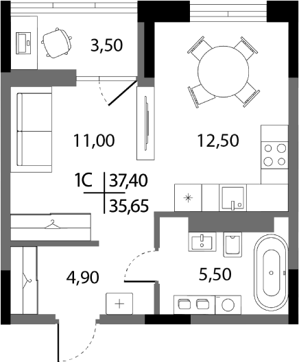 Планировка — А+, Студия, 34 м²