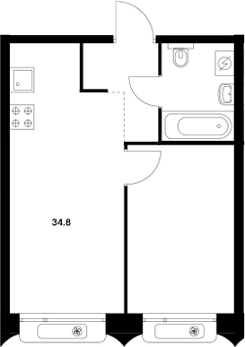 Планировка — Сиберово, 2-комн., 35 м²