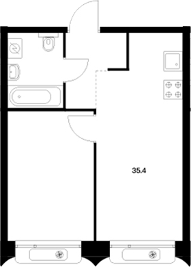 Планировка — Сиберово, 2-комн., 35 м²