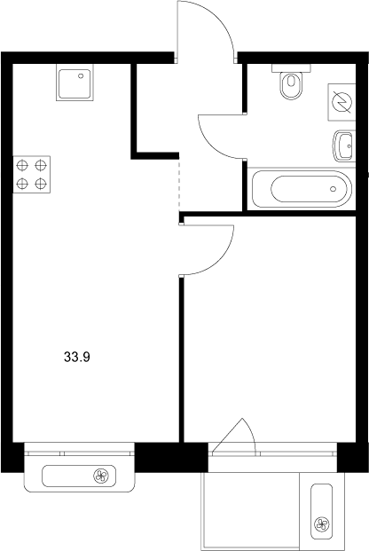 Планировка — Сиберово, 1-комн., 33 м²