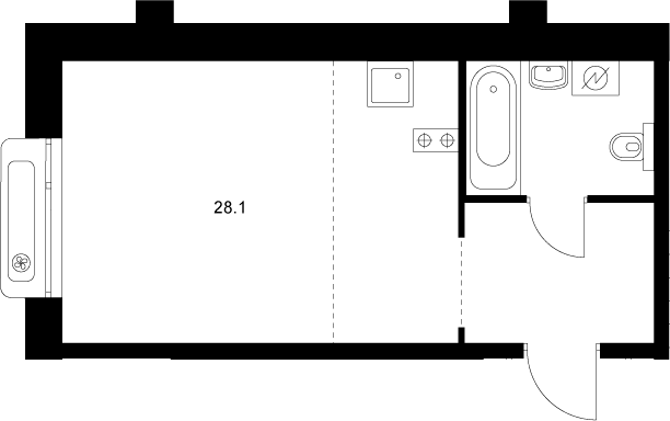Планировка — Сиберово, Студия, 28 м²