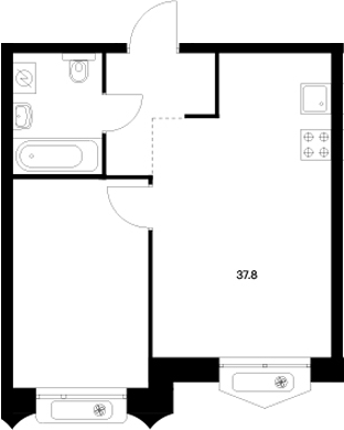 Планировка — Сиберово, 2-комн., 38 м²