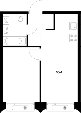 Планировка — Сиберово, 2-комн., 35 м²