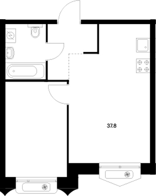 Планировка — Сиберово, 2-комн., 38 м²