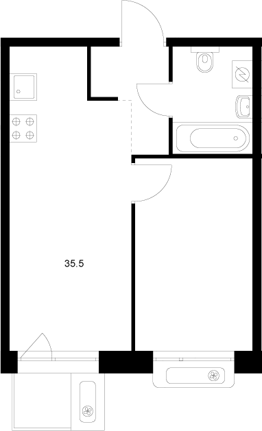 Планировка — Сиберово, 2-комн., 35 м²
