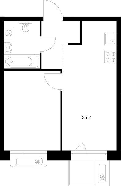 Планировка — Сиберово, 2-комн., 35 м²