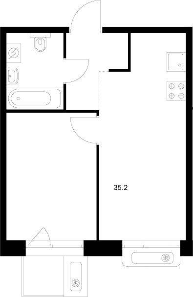 Планировка — Сиберово, 2-комн., 35 м²