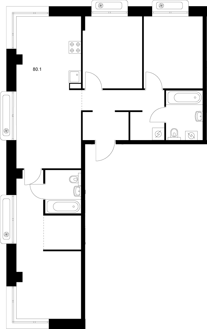 Планировка — Сиберово, 4-комн., 80 м²