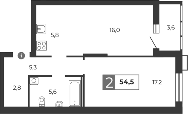 Планировка — Тактика, 1-комн., 53 м²
