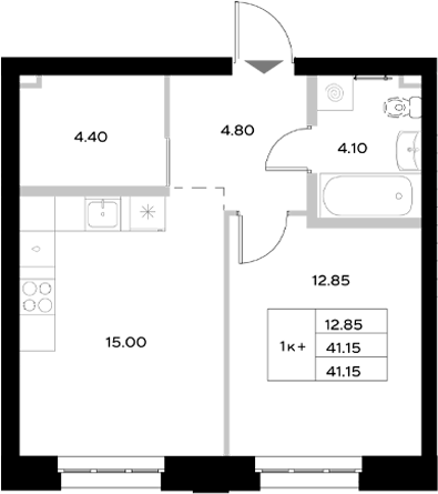 Планировка — Уникод на Технической, 2-комн., 41 м²