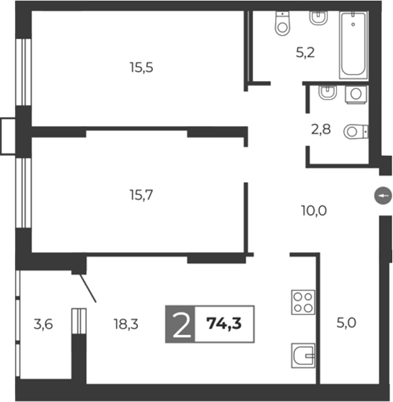 Планировка — Тактика, 2-комн., 73 м²