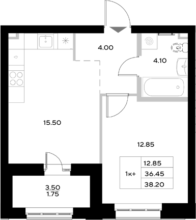 Планировка — Уникод на Технической, 2-комн., 36 м²