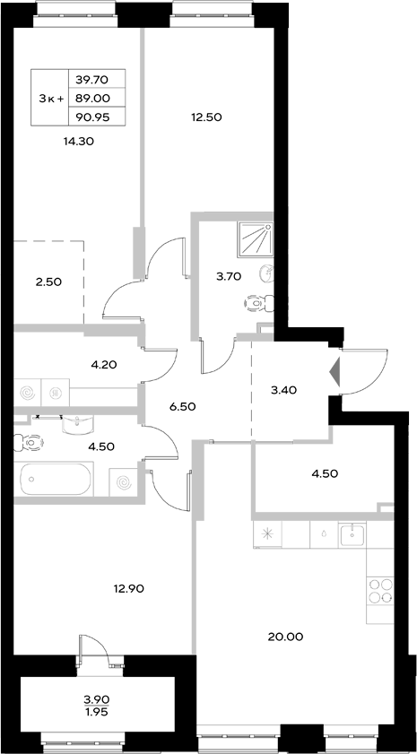 Планировка — Уникод на Технической, 4-комн., 89 м²