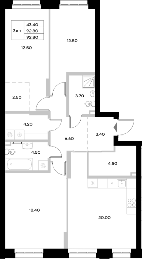Планировка — Уникод на Технической, 4-комн., 93 м²