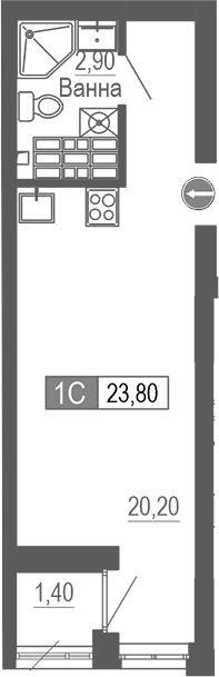 Планировка — Фристайл, Студия, 23 м²