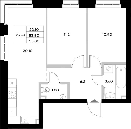 Планировка — Уникод на Технической, 3-комн., 54 м²