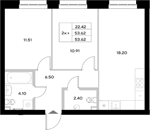 Планировка — Уникод на Технической, 3-комн., 54 м²