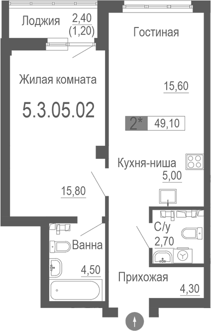 Планировка — Фристайл, 2-комн., 48 м²