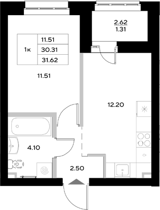 Планировка — Уникод на Технической, 1-комн., 30 м²