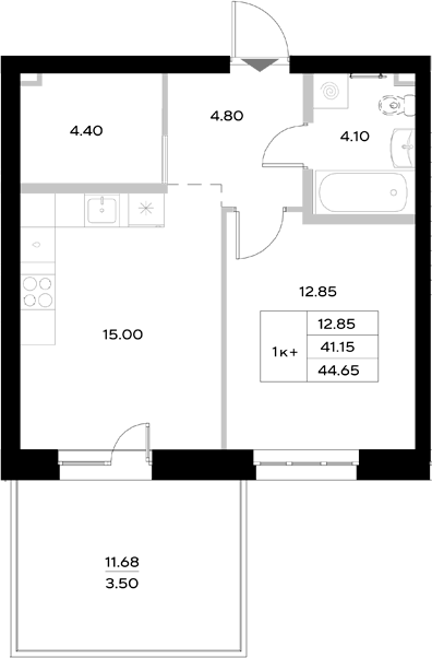 Планировка — Уникод на Технической, 2-комн., 41 м²