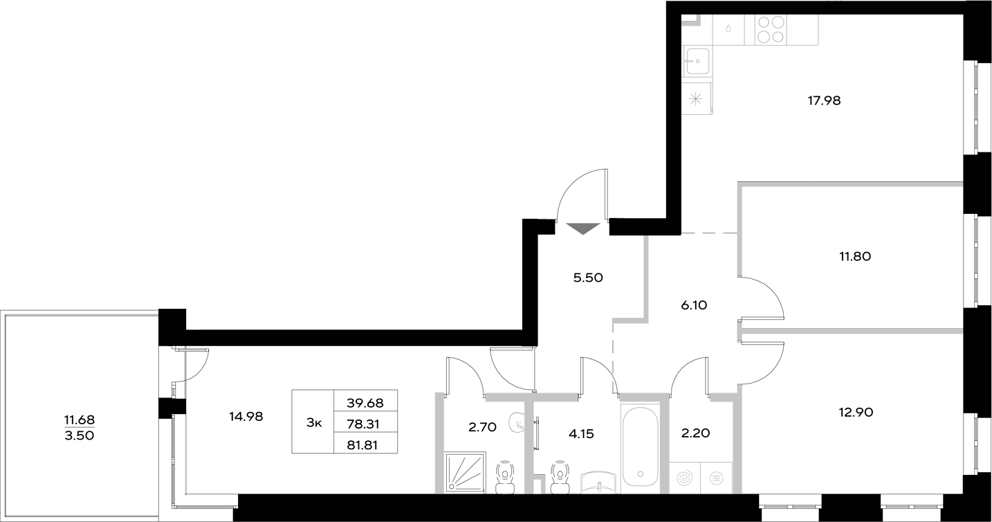 Планировка — Уникод на Технической, 4-комн., 78 м²