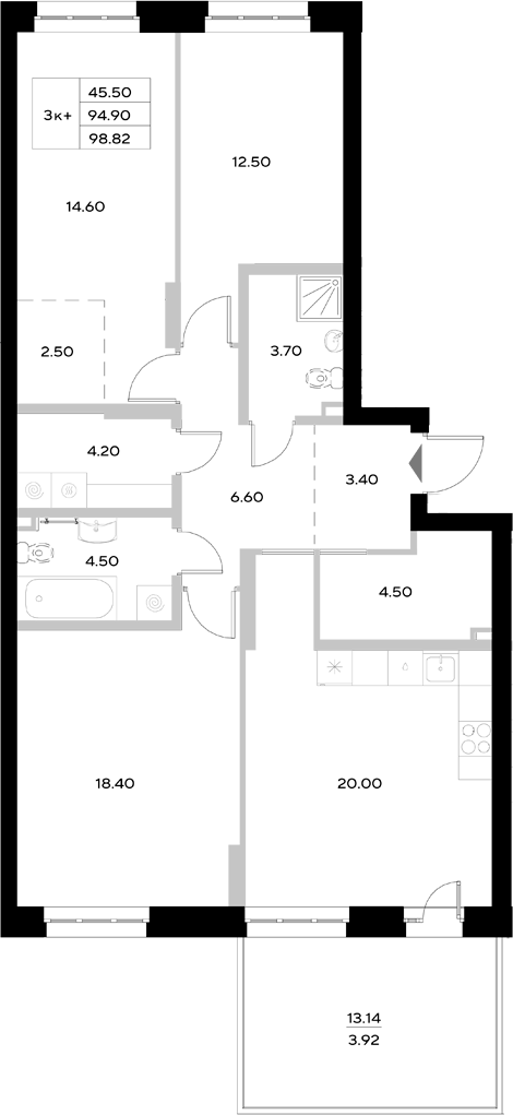 Планировка — Уникод на Технической, 4-комн., 95 м²